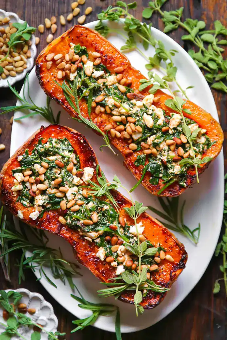 Roasted Butternut Squash with Feta and Spinach Recipe by Julia’s Album
