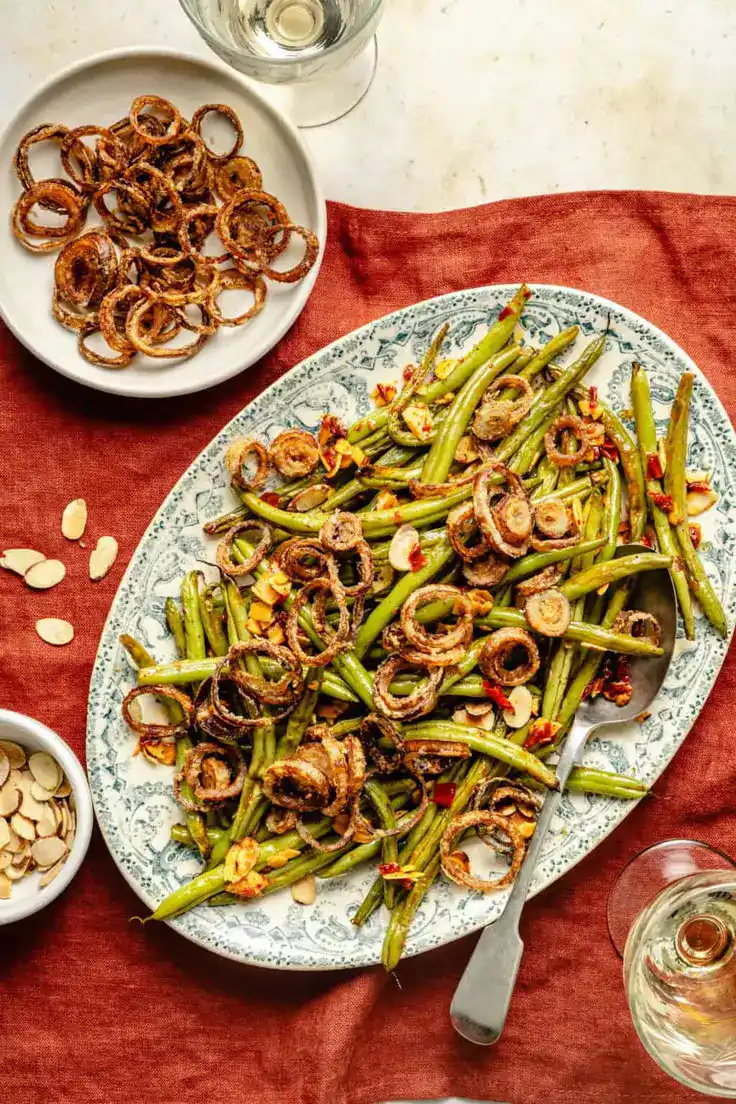 Roasted Calabrian Chili Green Beans with Crispy Shallots Recipe by The Defined Dish
