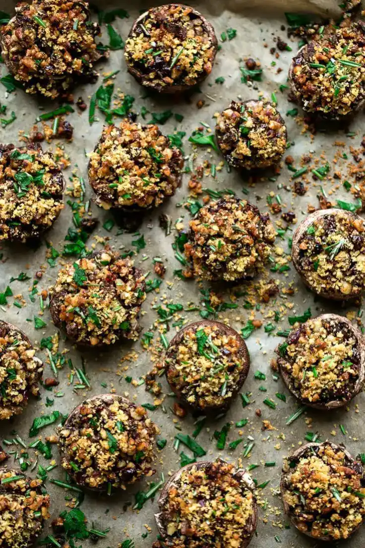 Vegan Walnut Cranberry Stuffed Mushrooms Recipe by Blissful Basil
