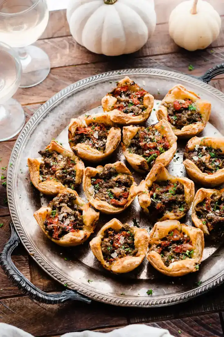 Lamb Puff Pastry Cups with Roasted Peppers & Pesto Recipe by Blue Bowl Recipes