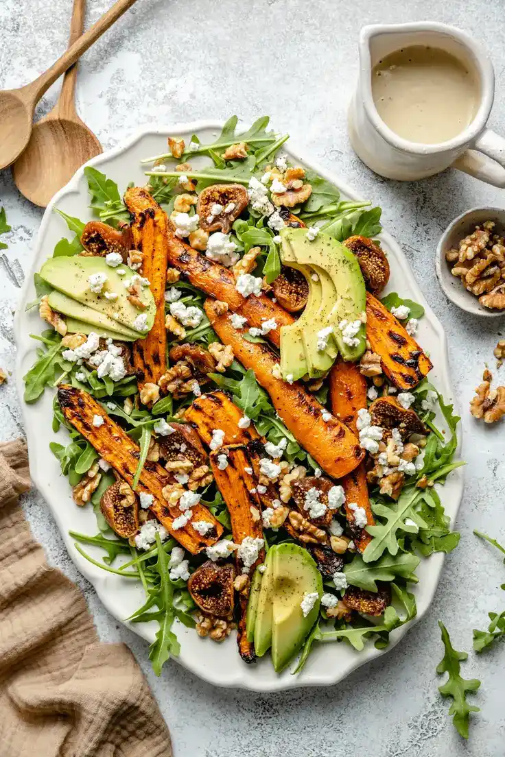 Carrot Arugula Salad with Fig, Goat Cheese & Avocado Recipe by Ambitious Kitchen
